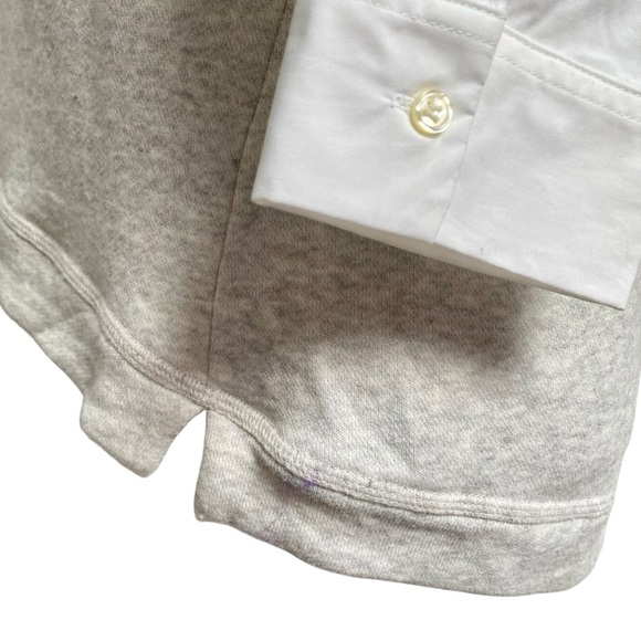 LOFT Gray Knit Mixed Media Top Small White Poplin Sleeve Pullover Blouse - Picture 7 of 11